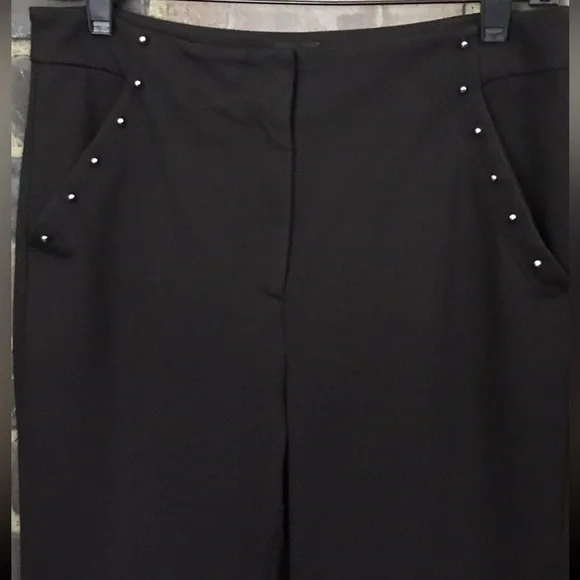 White House Black Market Black Slim Flare Pants With Studded Detail - Picture 4 of 9